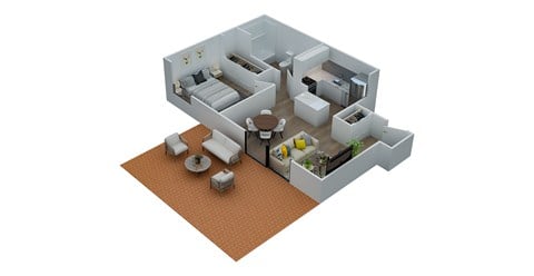 Floor plan for 1 bed, 1 bath, 485 sqft